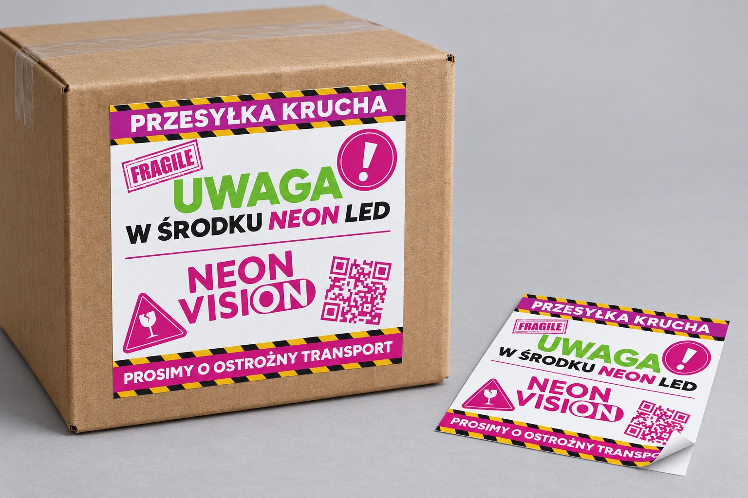 Naklejka ostrzegawcza na paczki Neon Vision